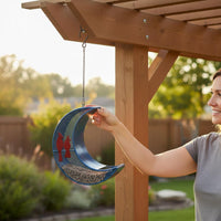 Crescent Moon Bird Feeder Drain Holes Hanging Moon Bird Feeder for Patio
