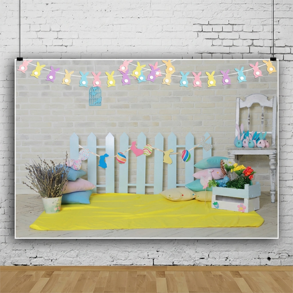 Easter Photo Background Print Easter Party Background Bright Colors Spring Garden Backdrop for Kids, Infant Shower, Video Production, 120×80CM