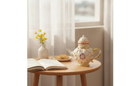 Teapot-Shaped Box Collectible Box with Hinged Lid Floral for Bookshelf, Entryway