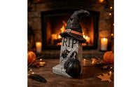 Gothic Tombstone with Witch Hat | Spooky, Tombstone Decoration, for Mantel