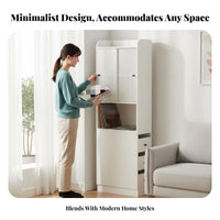 debris-proofResistant Tall Narrow Cabinet with Sliding Doors Space-Saving Tall Storage unit with Doors Bottom Drawer storage cabinet Modern Design for Book Lovers, Apartment Dwellers, Professionals, Living Room, Study, Bedroom