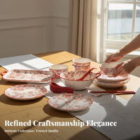 Wedding Housewarming Tableware Set, Flower Queen Underglaze Porcelain, Festive Red Bowl and Plate, Gift for Friends
