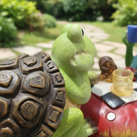 Solar Frog Garden Statue LED Lights Turtle Riding Frog Statue Colorful for Yard