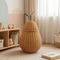 Pear Basket Natural Finish Lidded Wicker Basket Freestanding