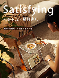 法式复中古边几创意移动茶几玻璃小户型客厅沙发床头置物边柜桌子 原木色