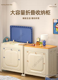 被子收纳箱家用大容量超大加厚塑料换季衣物整理箱折叠带轮储物柜 橘色透门【可折叠/带滑轮】