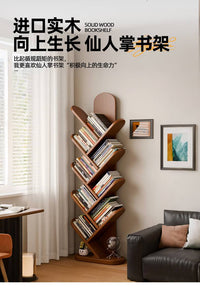 Solid Wood Tree-Shaped Bookshelf for Living Room