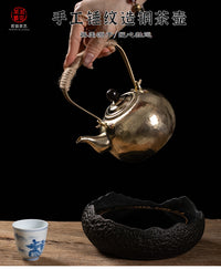 Hand-Hammered Copper Teapot with Antique Handle