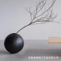 Handcrafted Wooden Black Carbonized Vase Flower Bucket Table Decor
