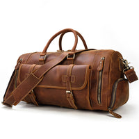 Cross-border European and American Crazy Horse Leather Travel Bag for Men, Genuine Leather Handbag, Shoulder and Crossbody Bag with Shoe Compartment, 