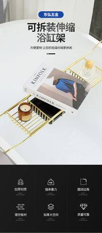 Stainless Steel Bathtub Caddy Tray with Book Stand, Telescopic, Non-Slip, Hanging Installation