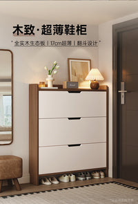 Solid Wood Ultra-Thin Tipping Shoe Cabinet for Entryway, 2026 New Style, Wall-Mounted Narrow Shoe Rack