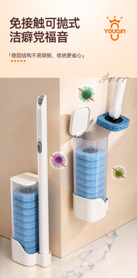 Disposable Toilet Brush with Replaceable Heads, Wall-Mounted