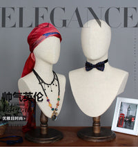 Cloth-Wrapped Mannequin Head Display Stand for Hats, Necklaces, Scarves, Window Display