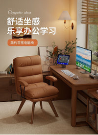 Swivel Office Chair for Home, Study, Dormitory, Ergonomic Backrest, Oil Waxed Leather