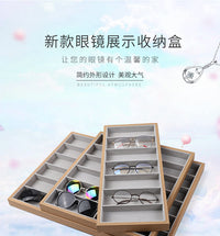 Wooden Square Sunglasses Display Tray with 7 Grids for Eyewear Storage