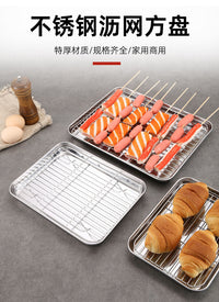 Stainless Steel Square Tray with Filter Rack, Multi-Purpose, for Baking and Serving