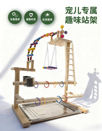 Wooden 4-Tier Parrot Play Stand and Climbing Ladder for Large Birds