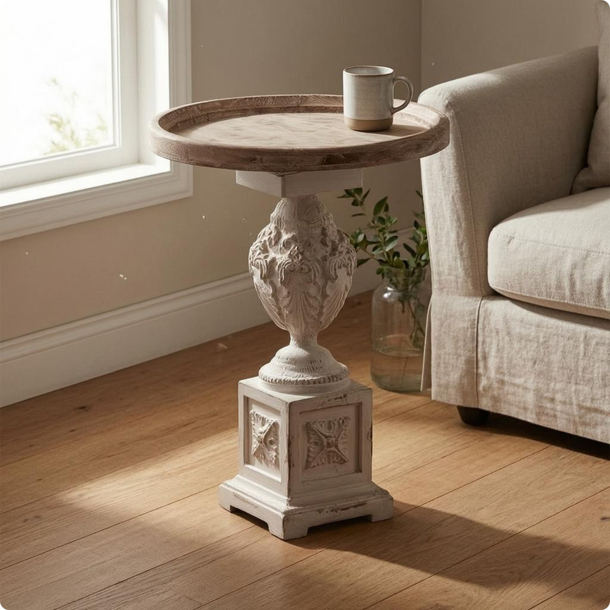 Vintage Round Side Table Distressed French Style Side Raised Edge Table rims Home Furniture