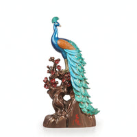 Peacock Sculpture with Branch Base Ornamental Peacock Figurine Collectible