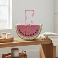 Watermelon Outing Basket Green Trim Faux Rattan Outing Basket Portable