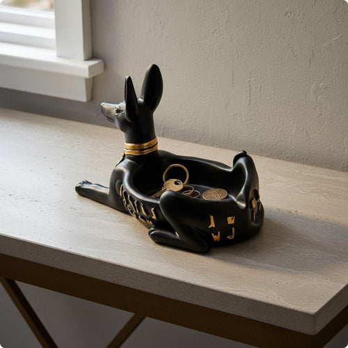 Wolf-Headed God Statue Tray Decorative Ancient Decor Organizer Tray Multifunctional God Statue Dish for Entryway, Living Room
