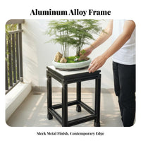 3 Pieces Aluminum Alloy Frame Bonsai Display Table Chinese Design Heavy Duty Plant Riser Sturdy Construction Pedestal Plant Holder High Load Capacity for Outdoor, Indoor, Balcony, Living Room
