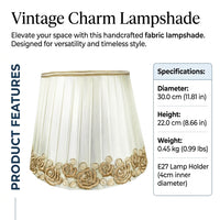 Light Shade with Beaded Trim for Ceiling and Table Lamps, Handcrafted Textile Lampshade for Bedroom and Room Decor