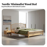 Solid Wood Bed Modern Minimalist Design Traditional Spindle Design Bed Sturdy Construction for Couples, Homeowners, Homestay, Guest Room, Apartment