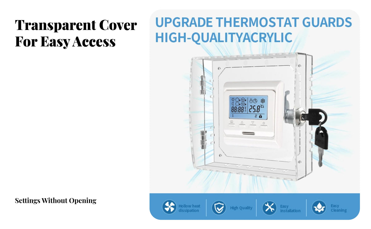 Clear Thermostat Cover with Lock | Side Ventilation Cutouts, Thermostat Lock Box with Keys, for Office