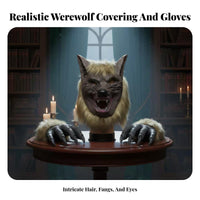 Scary Design Werewolf Mask and Gloves Full Face Coverage Werewolf Dress-up Kit Realistic Features Costume Accessory Furry Accents for Cosplayers, Party-and Goers, Adults, Halloween, Stage Performances, Haunted Houses, Themed Parties