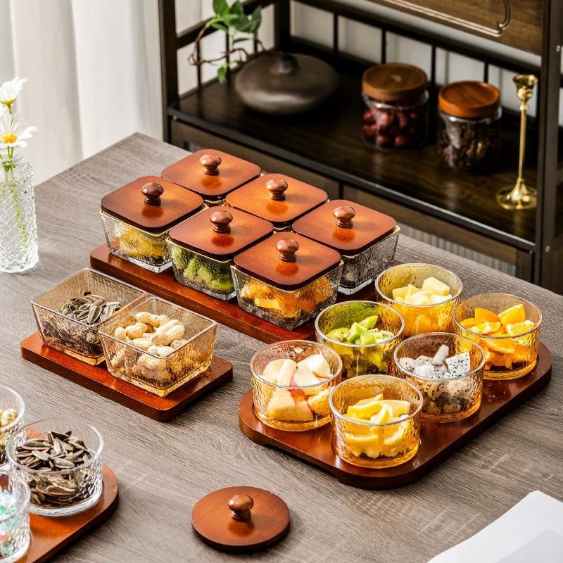 Hammered Glass Fruit Tray with Compartments, Japanese Style