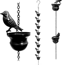 Vintage Metal Rain Chain with Bird Decor for Outdoor Garden