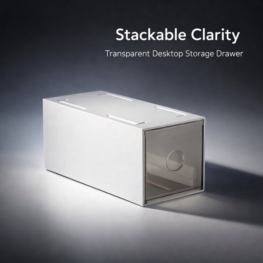 Desktop Organizer for Badge Storage, Small Drawer Style Desk Box, Clear Acrylic for Collectors and Accessories