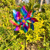 Octagonal Iridescent Rainbow Pinwheels, Reflective Bird Deterrents for Outside, PVC Weather Resistant Yard Decorations Outdoor