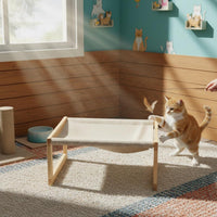 Elevated Cat Lounger Breathable Material Wooden Frame Pet Bed for Cats