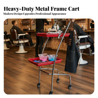 Hairdressing Tool Trolley With Wheels Hairdressing Rolling Cart Foldable Salon Cart Easy Mobility 2-Tier Salon Trolley