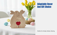 Wooden Hare Family Game Set, Hand-Carved Hardwood Decor, Modern Minimalist Accent, Easter Gift