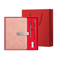 Metal Clasp A5 Notebook Gift Set Stitched Border Leather-Look Notebook Set