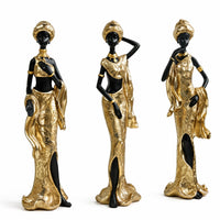 3 Pieces Resin Figurine African Woman Sculpture Elongated Form Fashion-Influenced Tabletop Art Pieces for Living Room