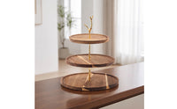 Wooden Display Stand with Metal Support Decorative 3 Layer Display Stand Tiered Serving Tray for Buffet
