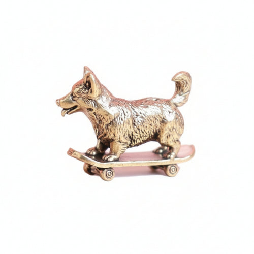 Corgi Figurine with Skateboard Miniature Corgi on Skateboard Retro for Bookshelf