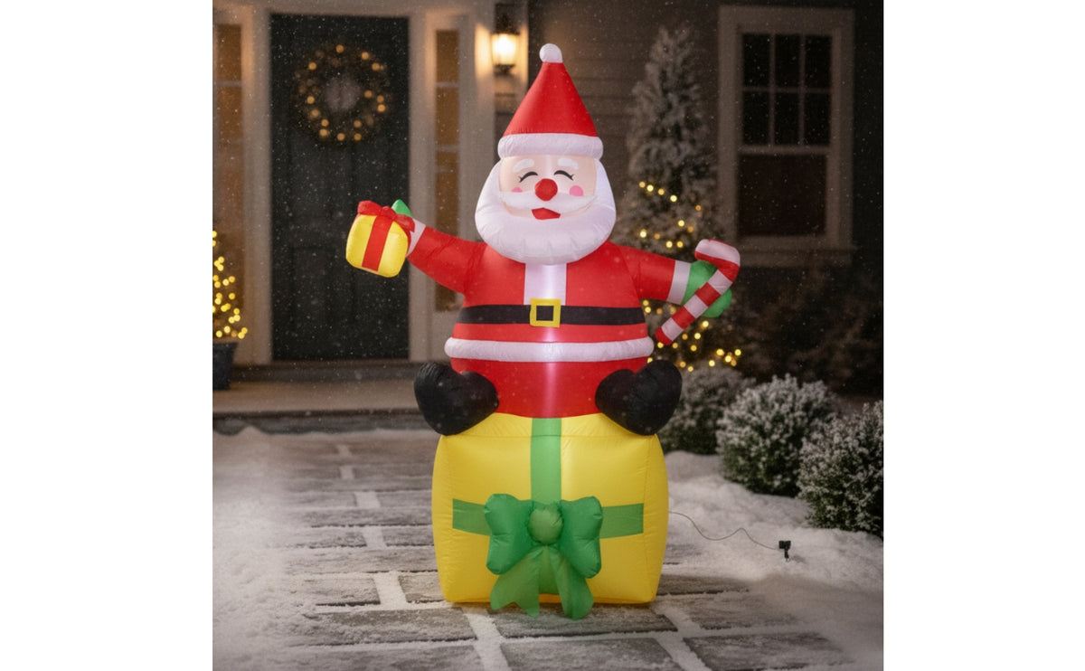 Inflatable Santa with Gift Box Giant Santa with Gift Box Christmas Inflatable Stable Outdoor Decoration Festive for Yard, Lawn