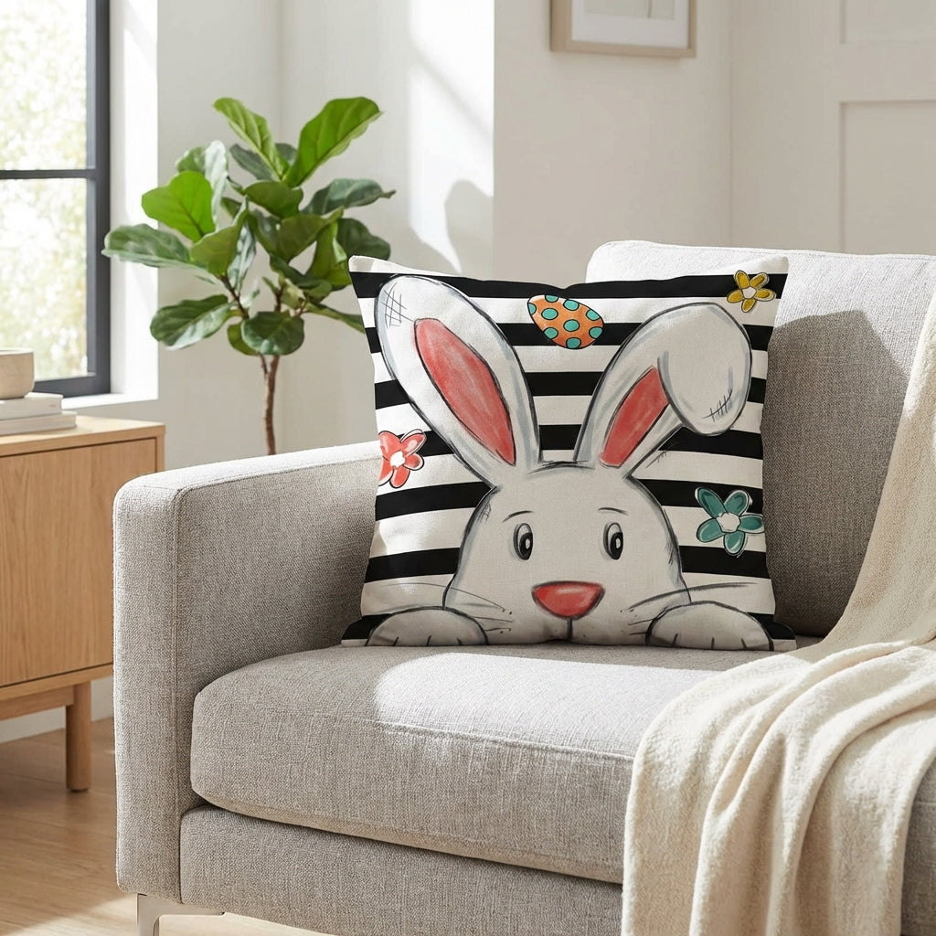 Easter Bunny Pillowcase Festive Atmosphere Easter Egg Print Pillow Cover Soft and Warm Bunny Throw Pillowcase for Holiday Decorators, Parents, Bedroom, Sofa
