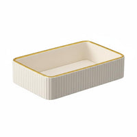 Gold Trim Cosmetic Organizer Light Luxury Style Ribbed Valet Tray Desktop Container for Entryway, Nightstand