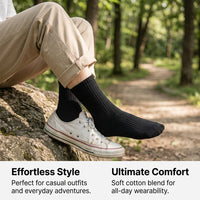 Crew Socks for Women Length Tube for Daily Wear and Travel, Casual Everyday Solid Color Black, Boneless Construction for Young Adults