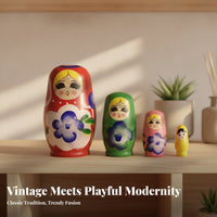 4 Pieces Illustrated Faces House Decoration Colorful Painted Nesting Dolls