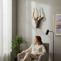 Faux Antelope Head Wall Decor Lustrous Antelope Head Sculpture Gold for Entryway
