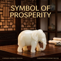 Jade Stone Elephant Ornament, Elephant Statue Jade Stone, Chinese Elephant Figur #variant:Chinese, Curved Trunk Elephant