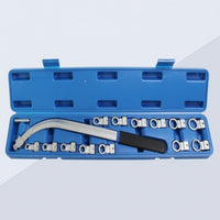 15 Pieces Automotive Pulley Adjustment Tool Kit Curved Auxiliary Belt Tensioner Pulley Removal Tool Kit 12-Point Tensioner Wrench Set with Case E-Shaped for Mechanics, DIYers, Garage
